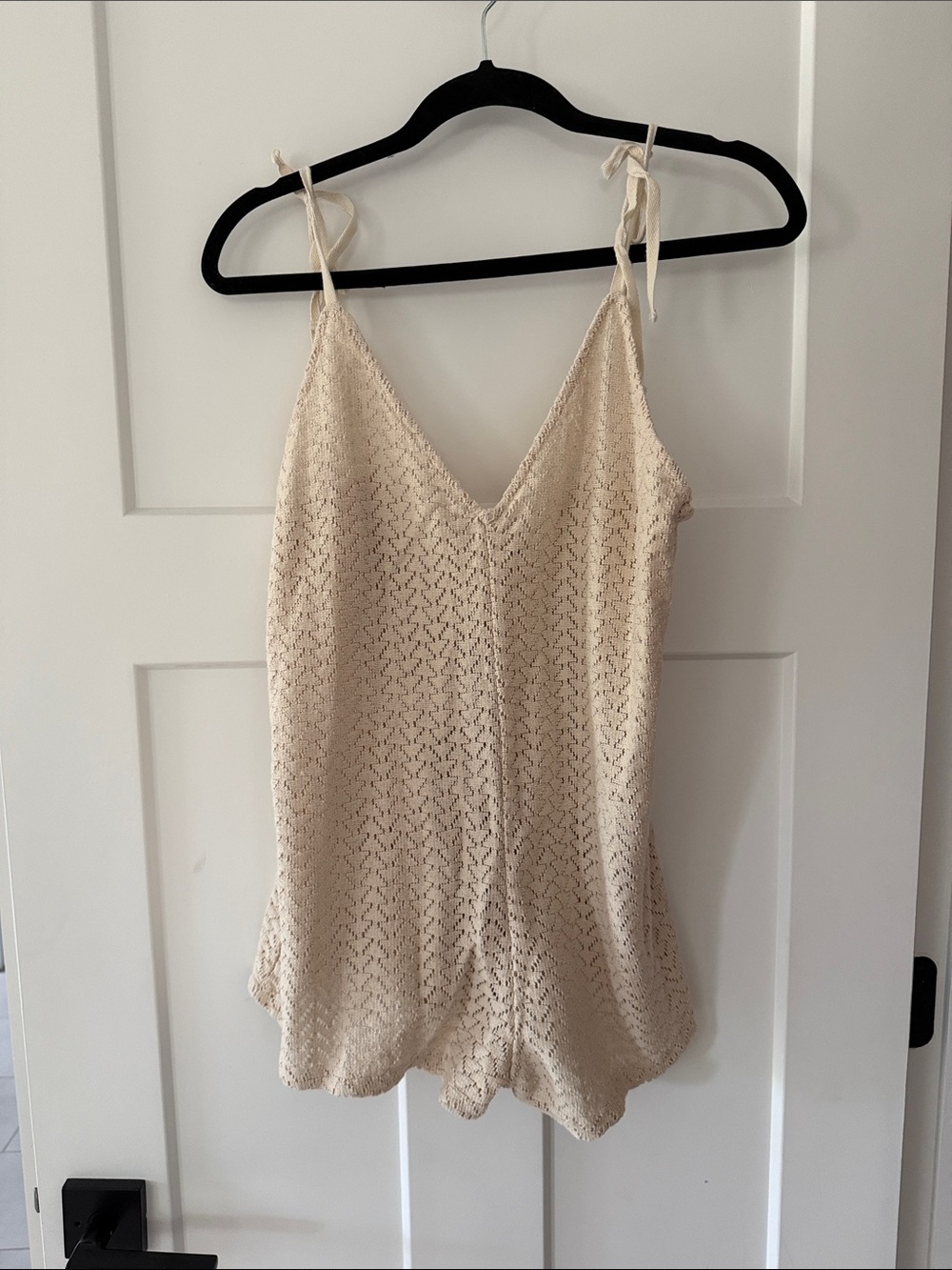 Roxy Cream Crochet Romper with Tie Straps